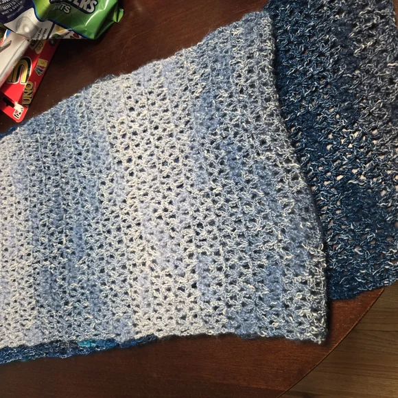 Handmade Blue Knit Scarf - Picture 2 of 3